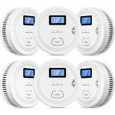 ARESGAME 2 in 1 Smoke and Carbon Monoxide Detector 6 Pack Battery Operated Smoke CO Alarm with 85dB Alarm Large LCD Display Test Button Easy Install Home Safety Detector